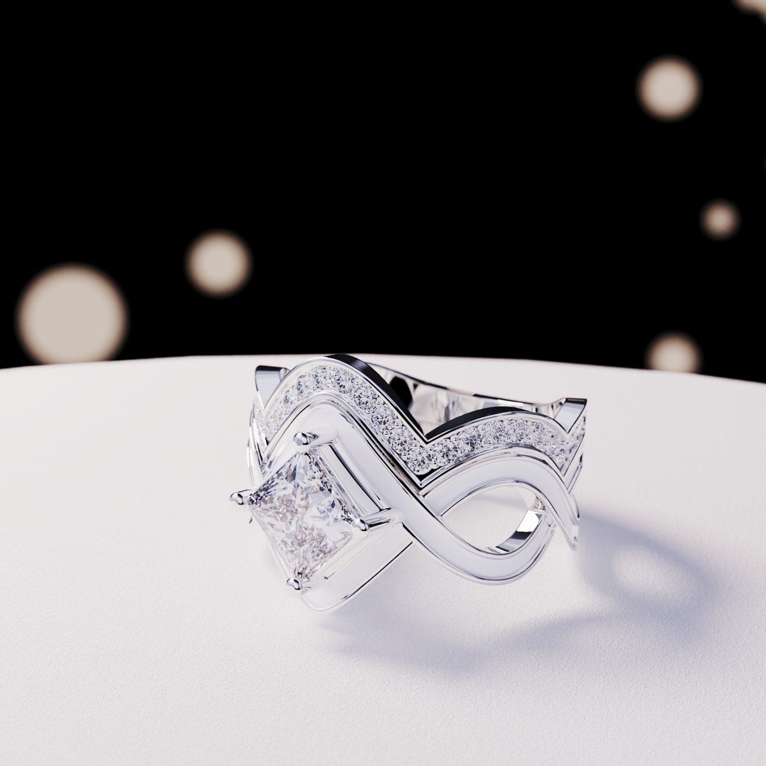 スノーウェーブ:2ピースリングセット - S925スターリングシルバー