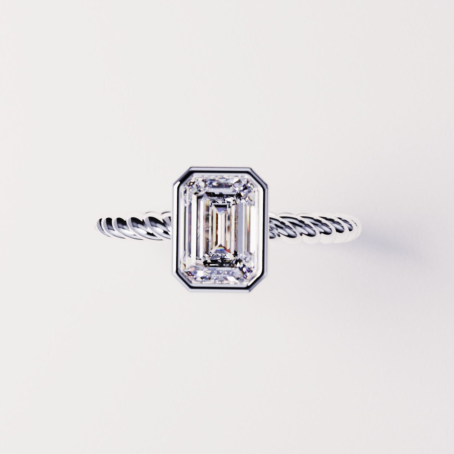 ソリティア:エメラルドカットダイヤモンドリング - S925スターリングシルバー