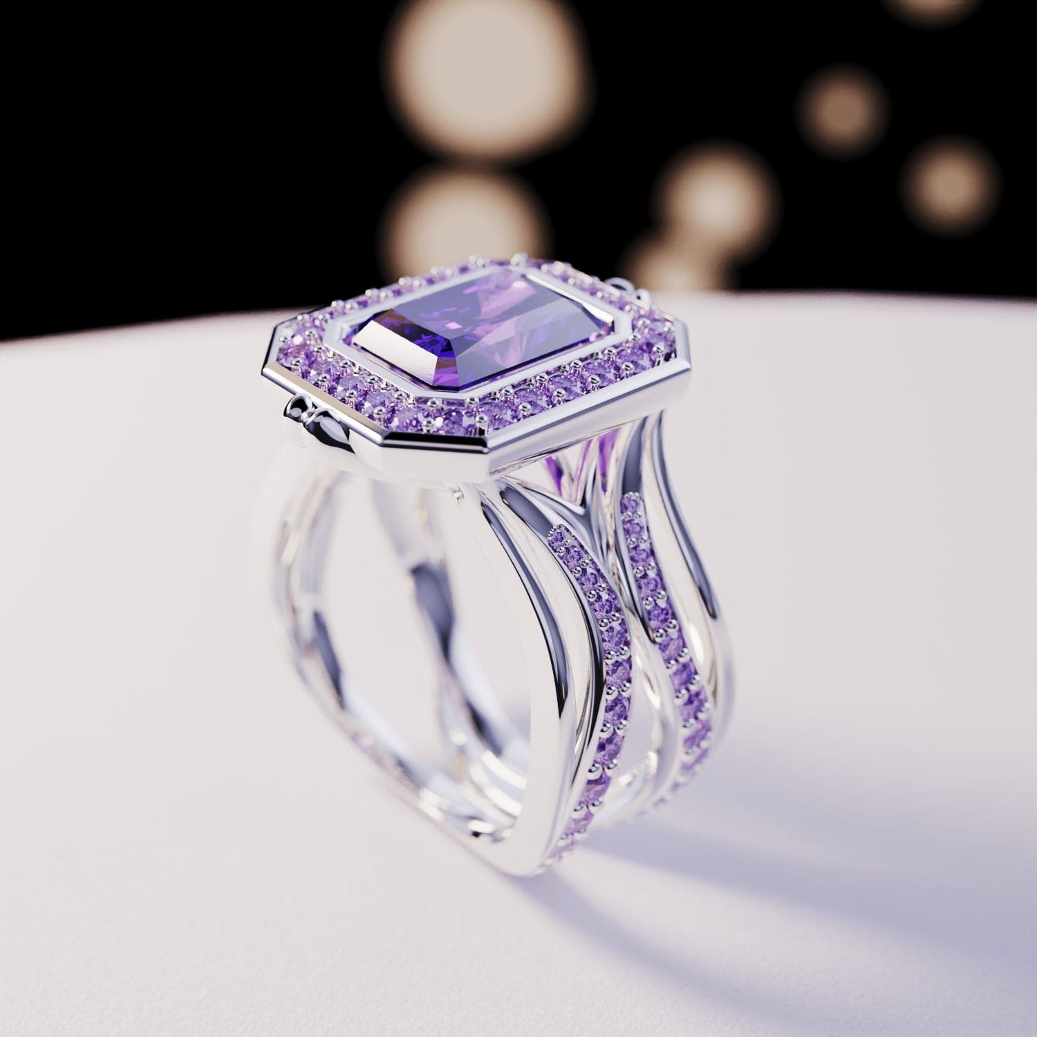 Violet Crown: Emerald Cut Amethyst Ring - S925 Sterling Silver