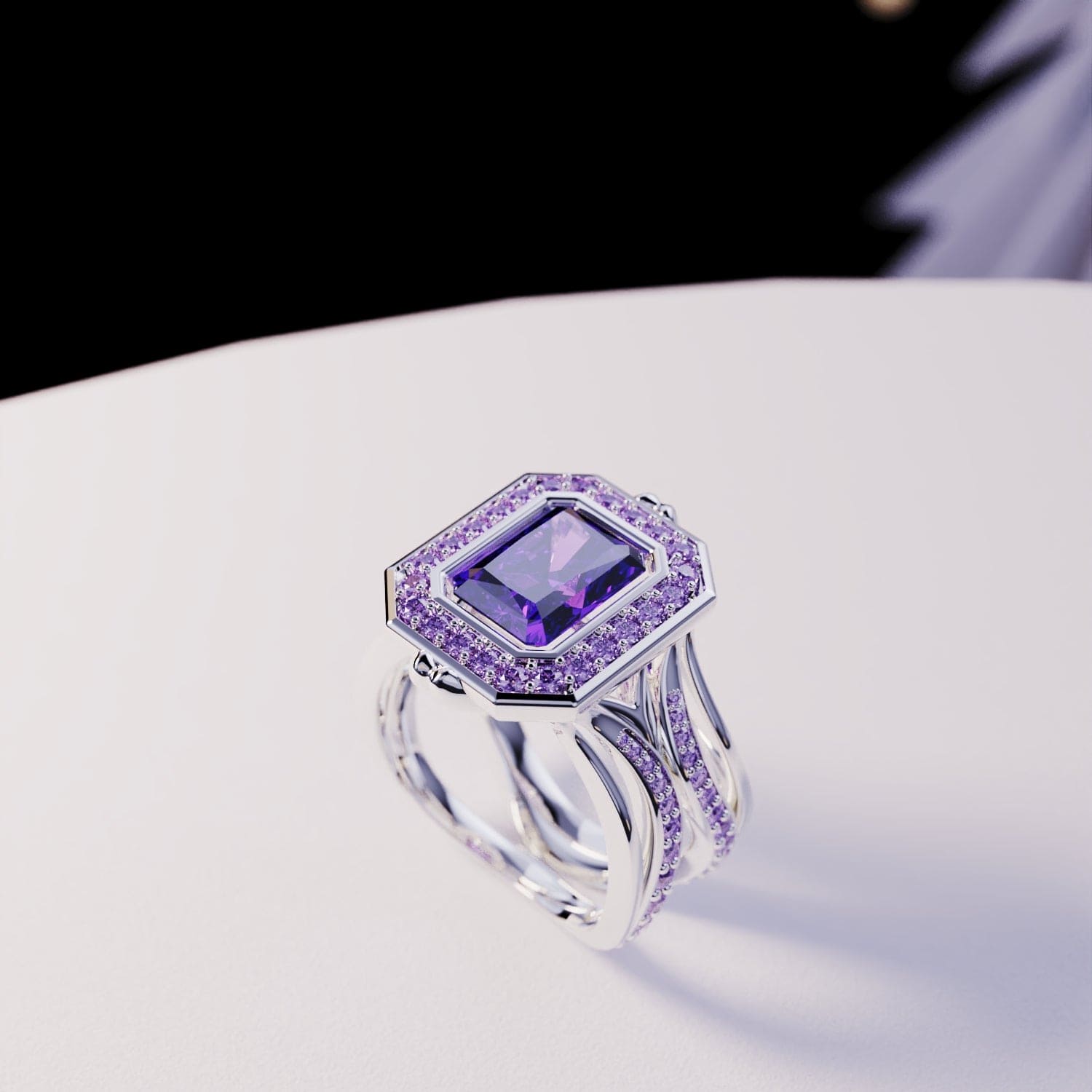 Violet Crown: Emerald Cut Amethyst Ring - S925 Sterling Silver