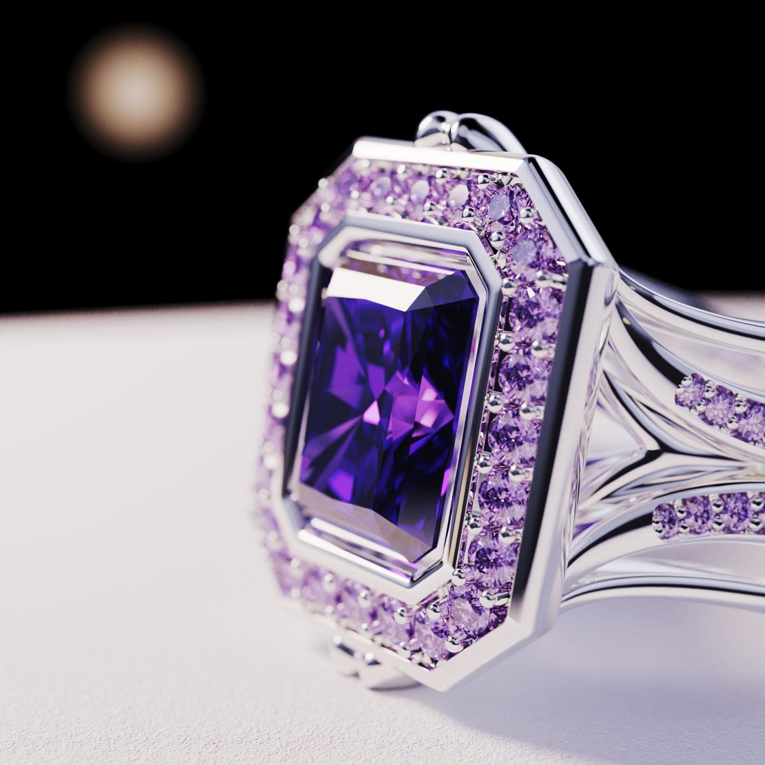 Violet Crown: Emerald Cut Amethyst Ring - S925 Sterling Silver
