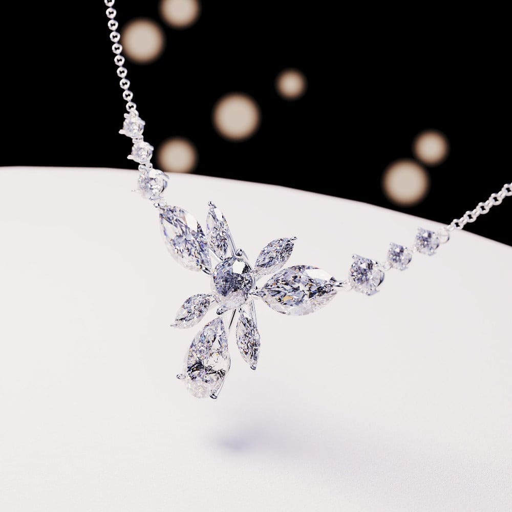 Blossom: フローラル ブリリアントカット ダイヤモンド ネックレス - S925 スターリングシルバー