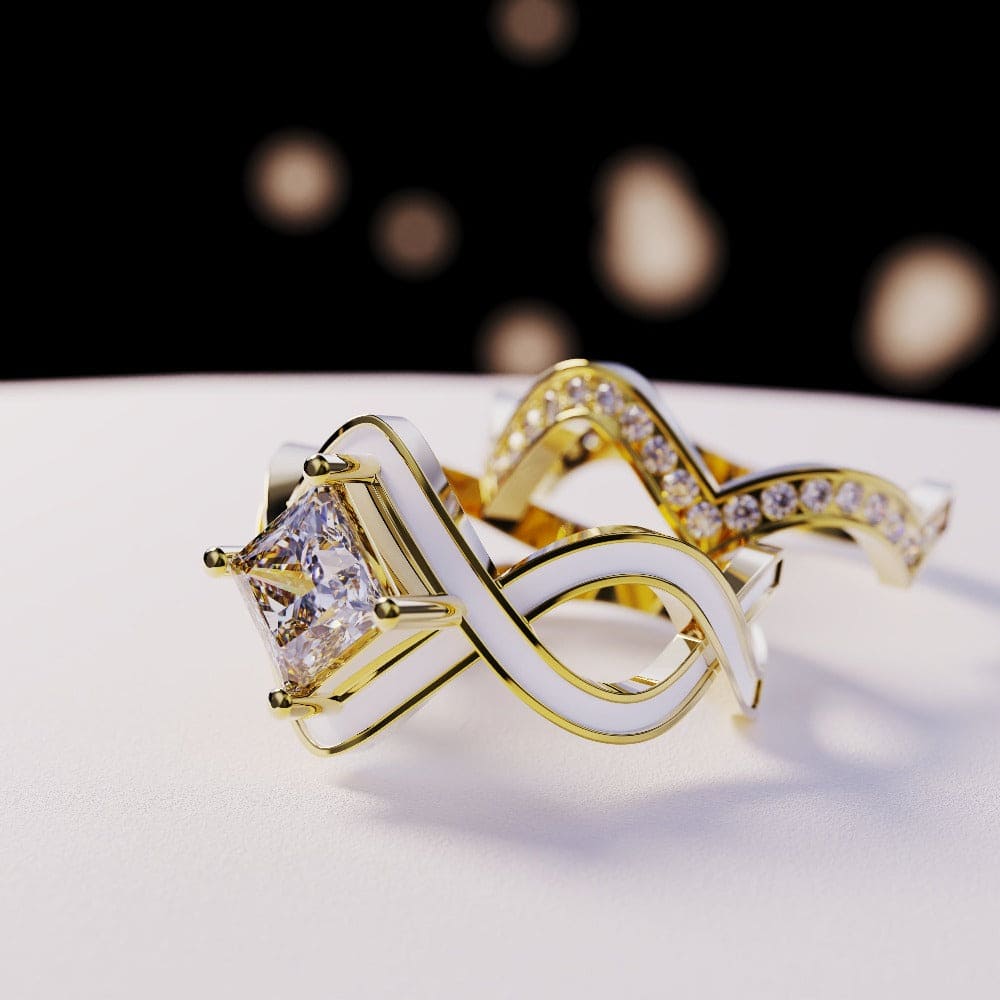 スノーウェーブ:ダイヤモンド2ピースリングセット - 18Kゴールドヴェルメイユ