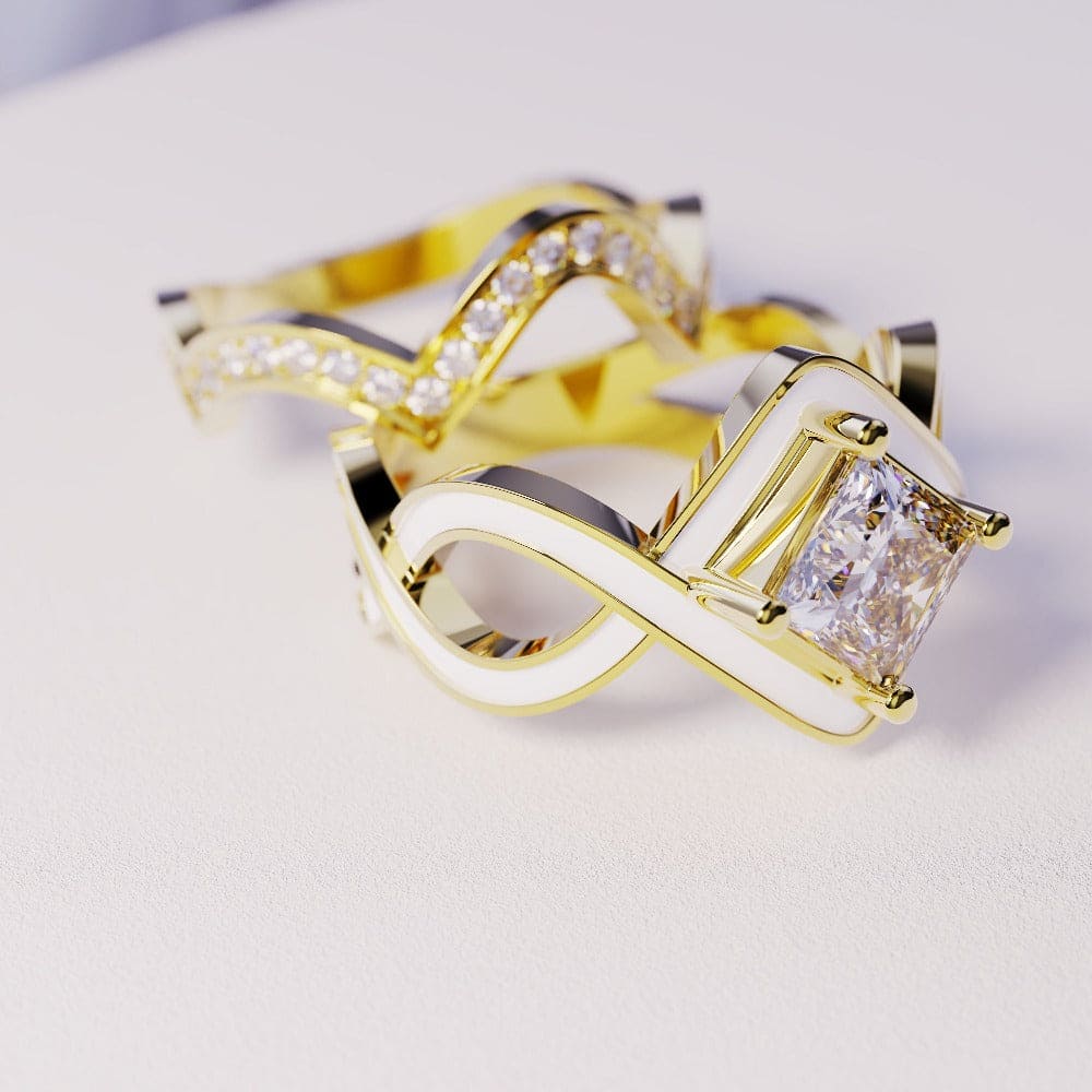 スノーウェーブ:ダイヤモンド2ピースリングセット - 18Kゴールドヴェルメイユ