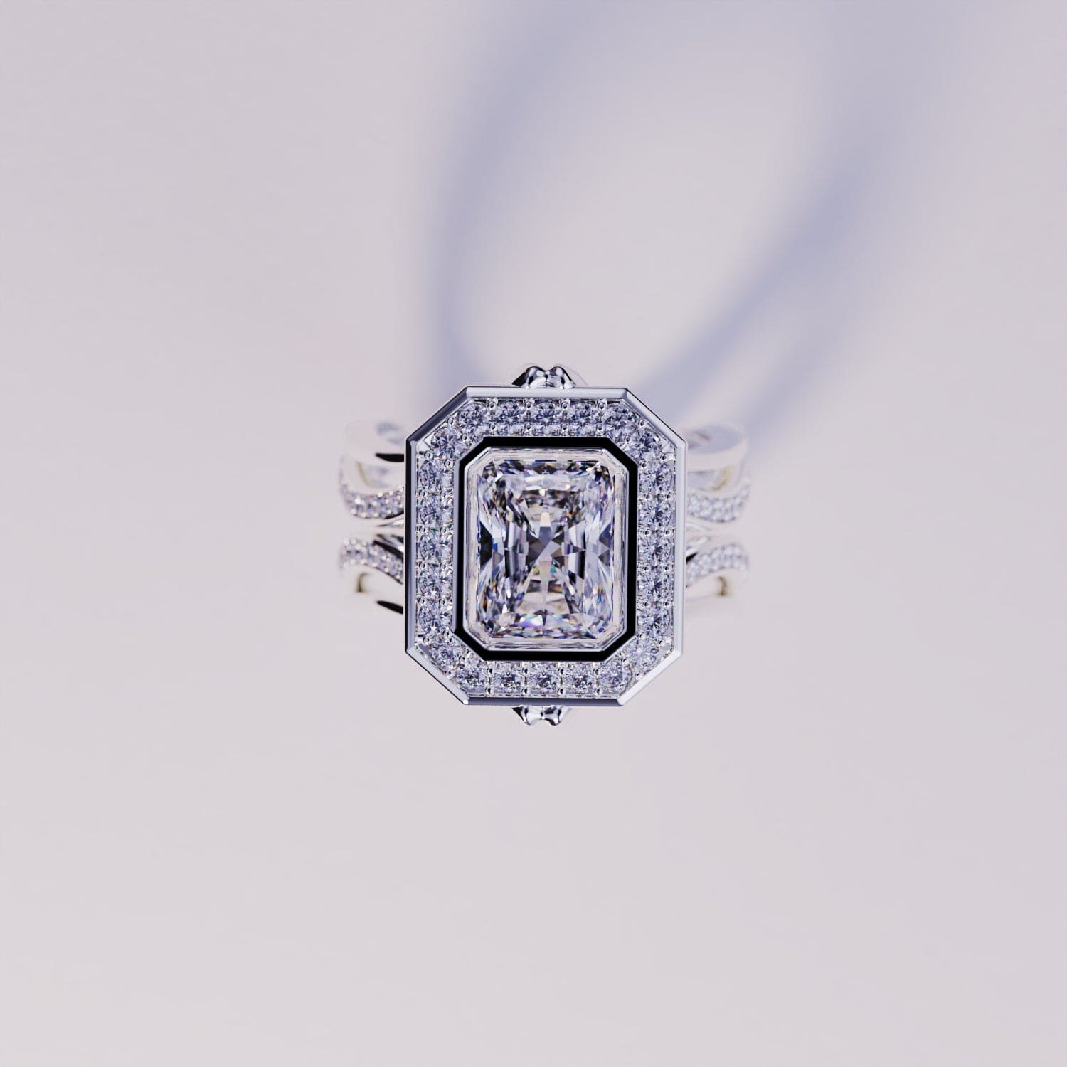 エリュシアン グロー:エメラルドカット ダイヤモンド リング - S925 スターリングシルバー