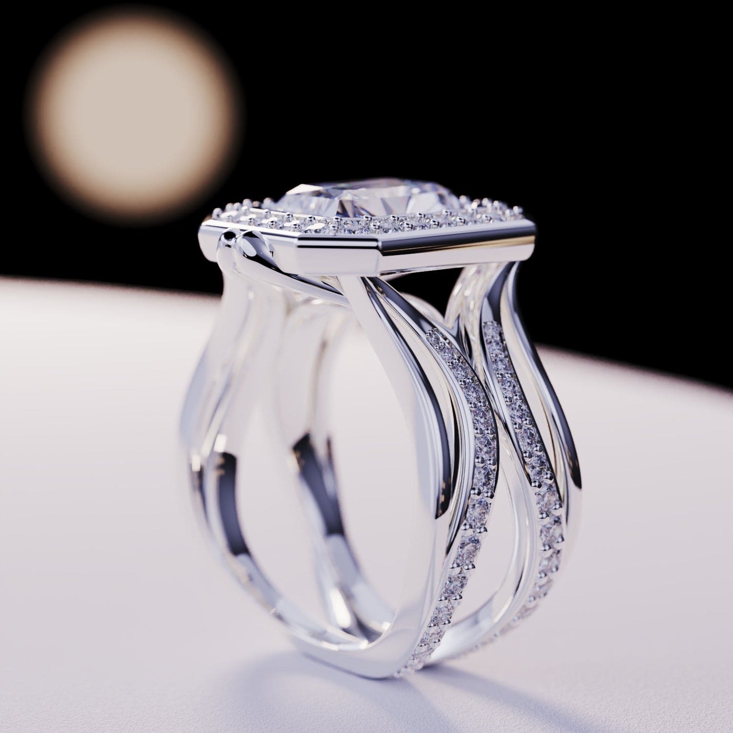 エリュシアン グロー:エメラルドカット ダイヤモンド リング - S925 スターリングシルバー