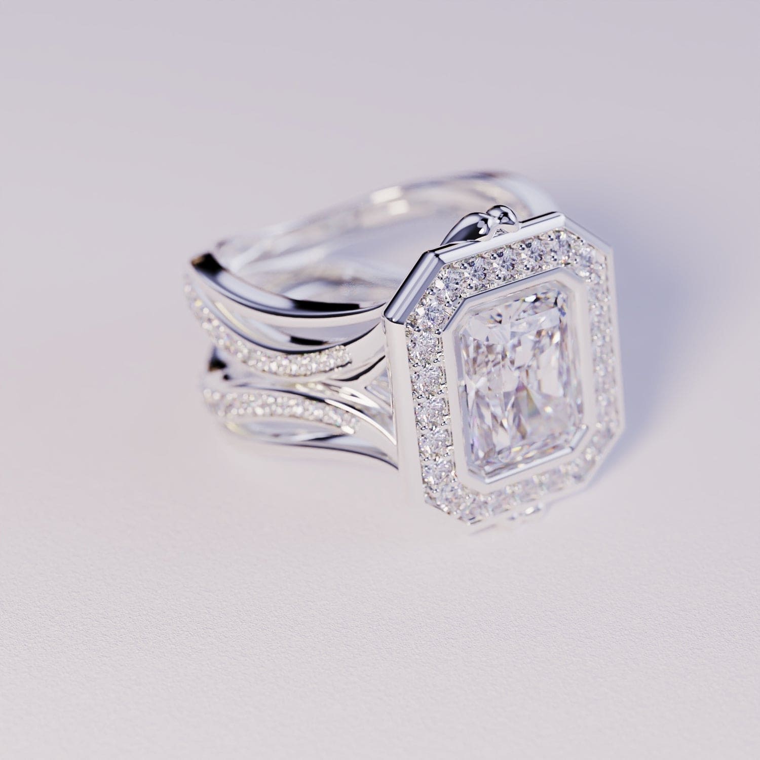 エリュシアン グロー:エメラルドカット ダイヤモンド リング - S925 スターリングシルバー