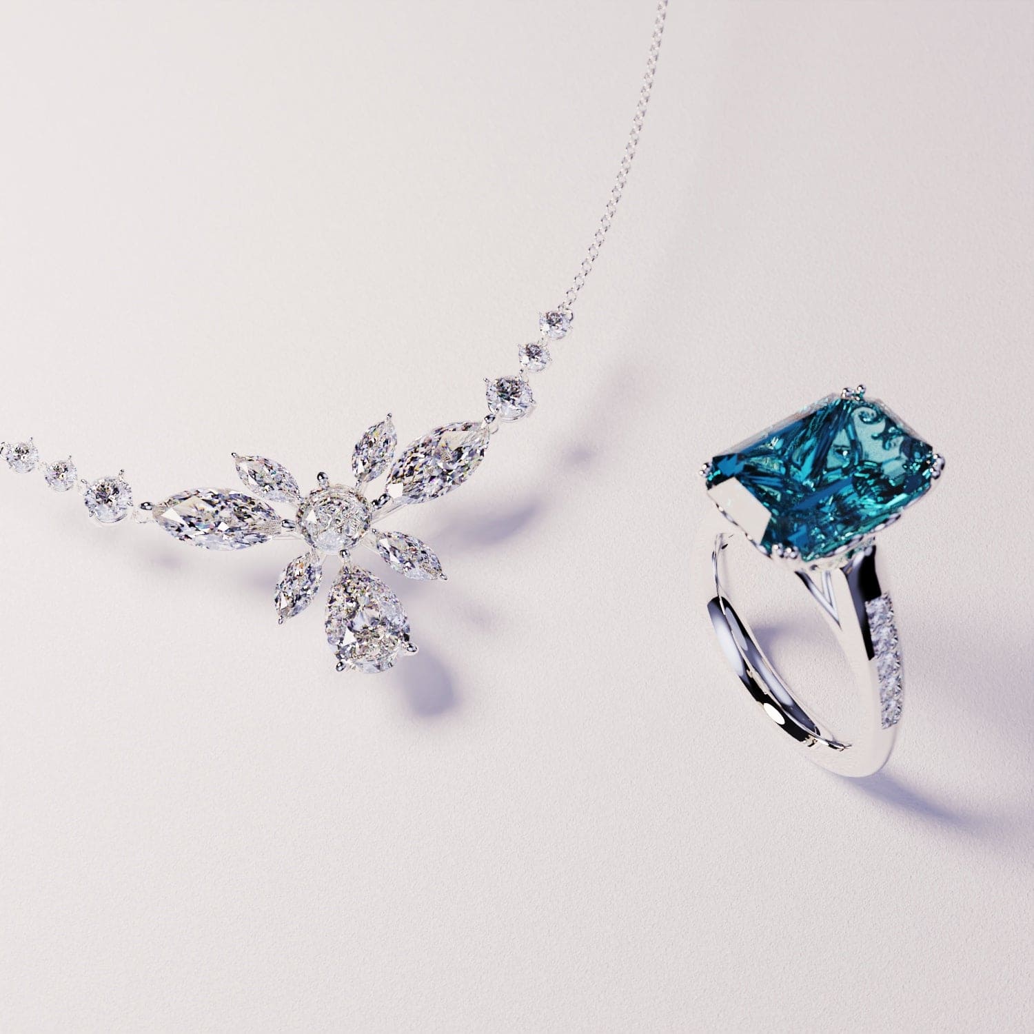 Azure Dream: ネックレス & リングアップグレード - S925 スターリングシルバー