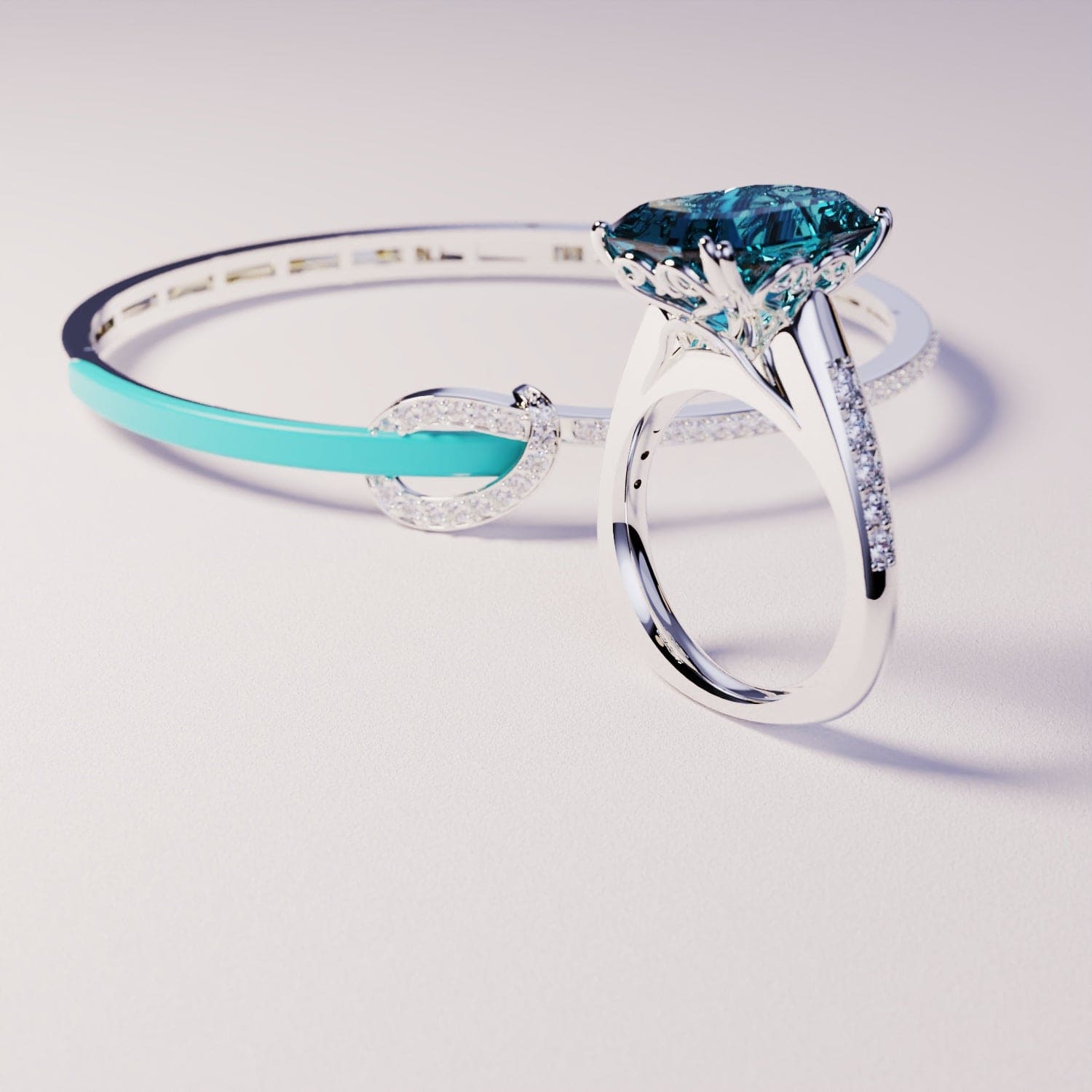 Azure Dream: Ensemble Bracelet & Bague - Argent Sterling S925