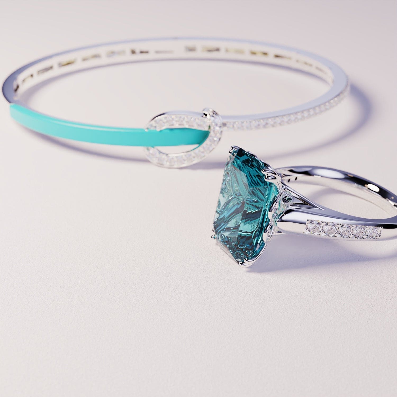 Azure Dream: Ensemble Bracelet & Bague - Argent Sterling S925