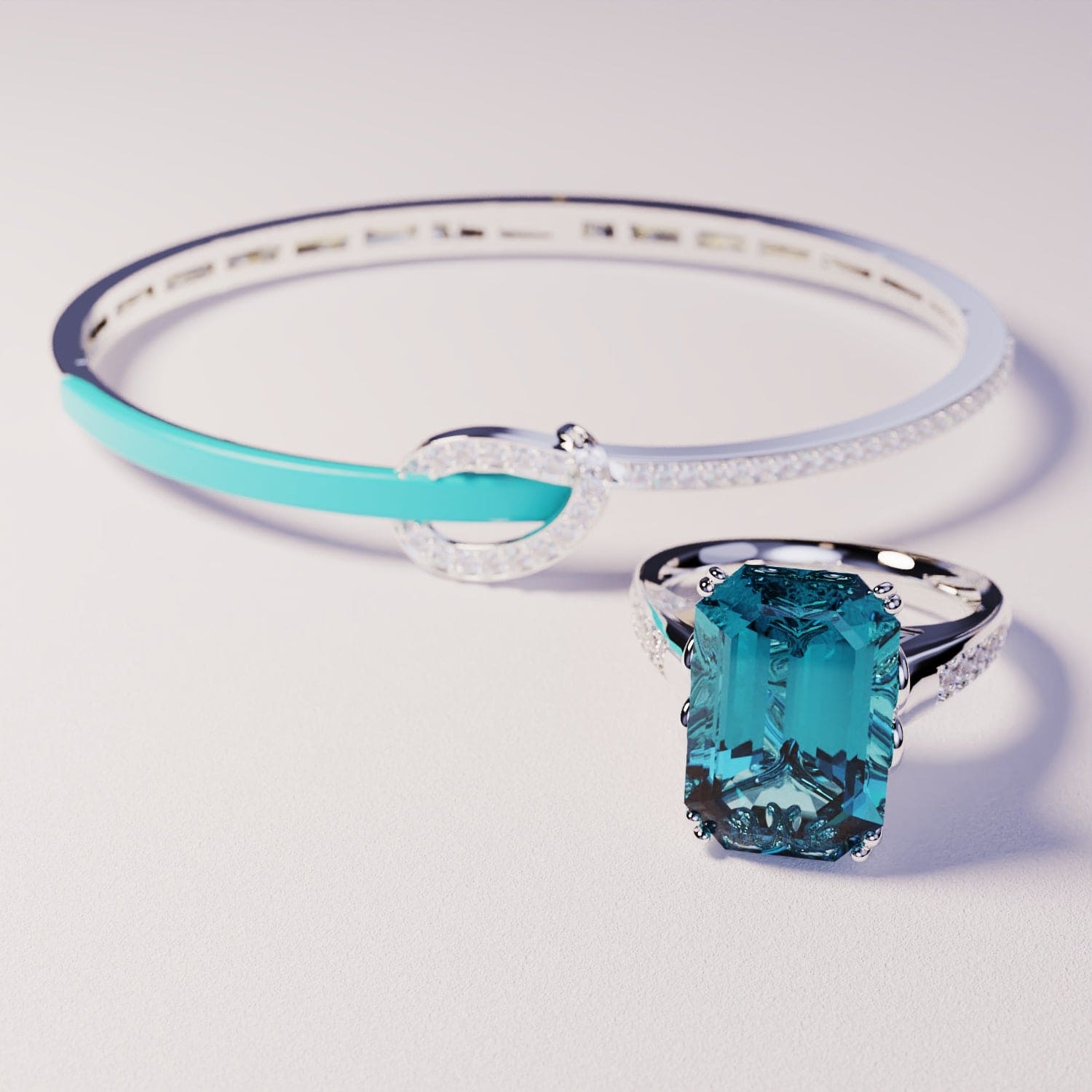 Azure Dream: Ensemble Bracelet & Bague - Argent Sterling S925