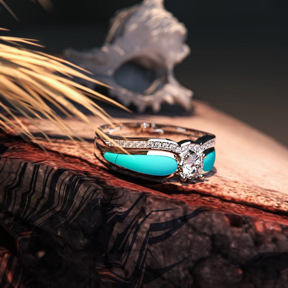 Two-piece Blue Lagoon Turquoise Ring set in S925 sterling silver