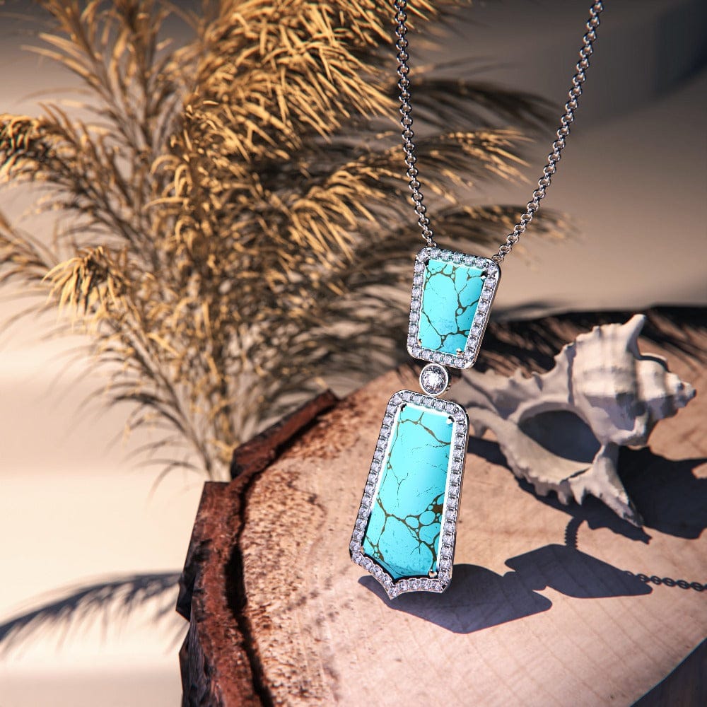 Turquoise Seabed Jewel Necklace featuring a turquoise pendant in a sterling silver setting right side view middle zoom