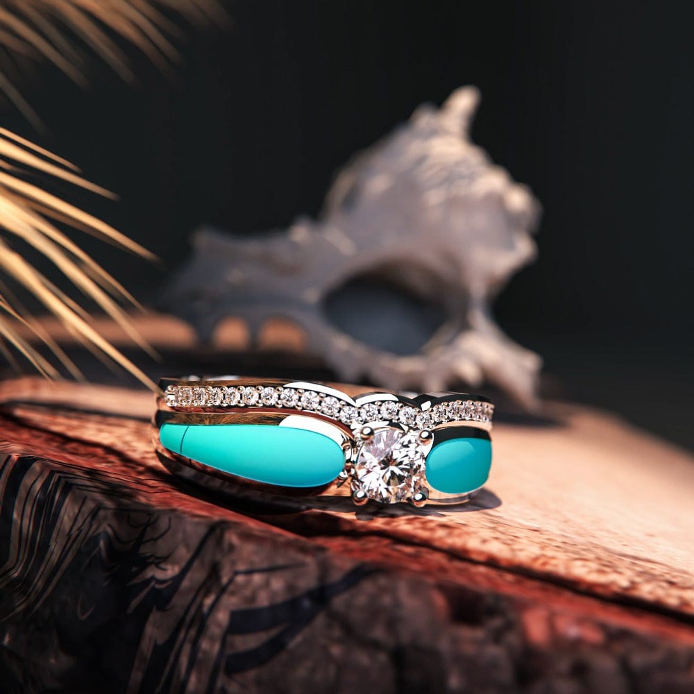 Two-piece Blue Lagoon Turquoise Ring set in S925 sterling silver