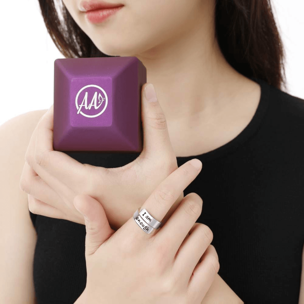 Thick Wrap 925 Sterling Silver 'I Am Enough' Ring-Awareness Avenue™-Awareness,best-seller,enough,gift: All,gift: Inspirational,IAmEnough,jewellery,Jewelry,Ring,ring: All,ring: Inspirational,Semicolon,Silver