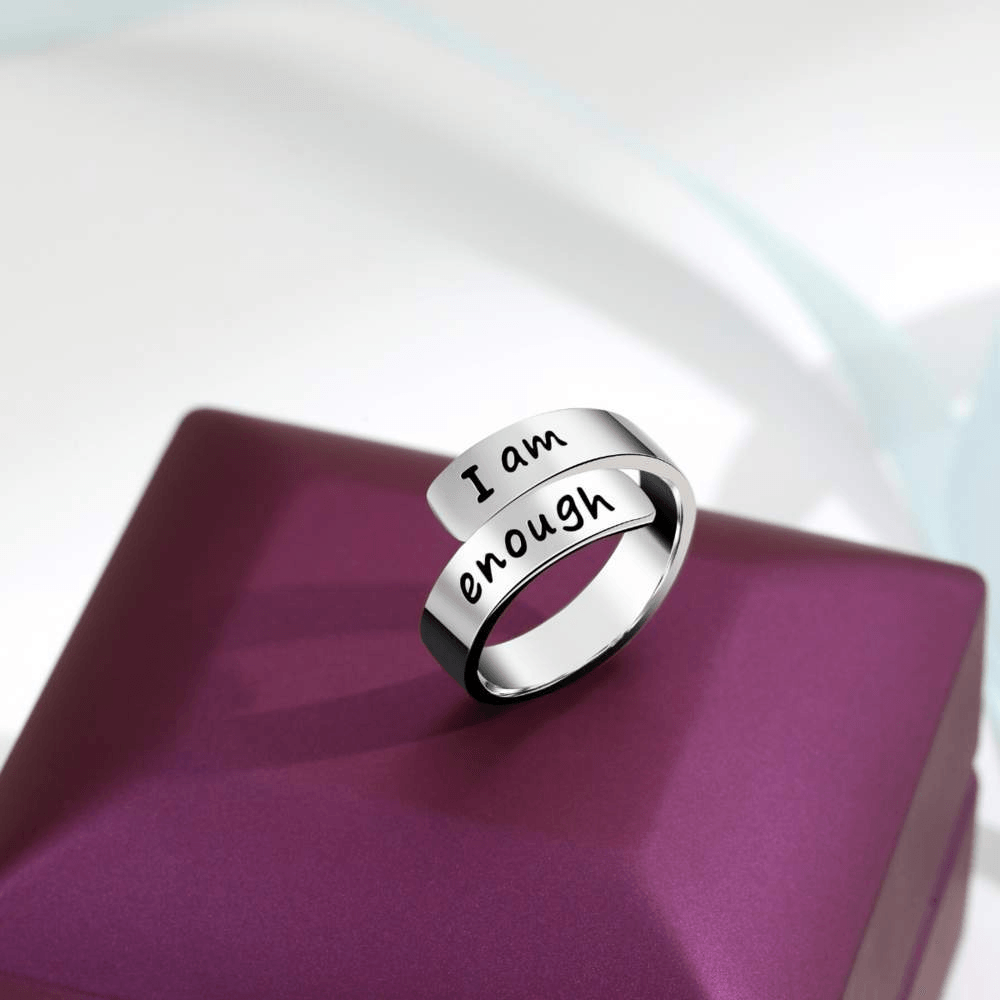 Thick Wrap 925 Sterling Silver 'I Am Enough' Ring-Awareness Avenue™-Awareness,best-seller,enough,gift: All,gift: Inspirational,IAmEnough,jewellery,Jewelry,Ring,ring: All,ring: Inspirational,Semicolon,Silver