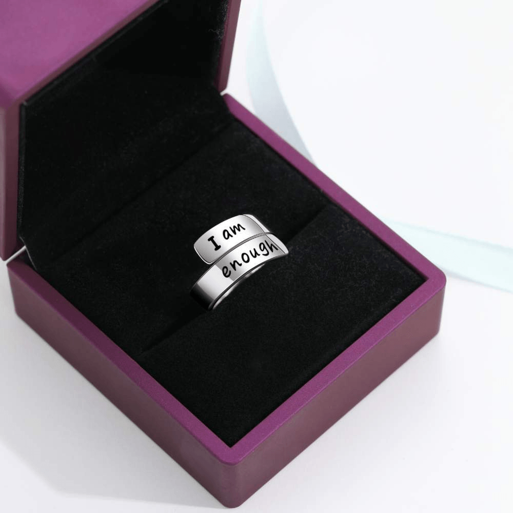 Thick Wrap 925 Sterling Silver 'I Am Enough' Ring-Awareness Avenue™-Awareness,best-seller,enough,gift: All,gift: Inspirational,IAmEnough,jewellery,Jewelry,Ring,ring: All,ring: Inspirational,Semicolon,Silver