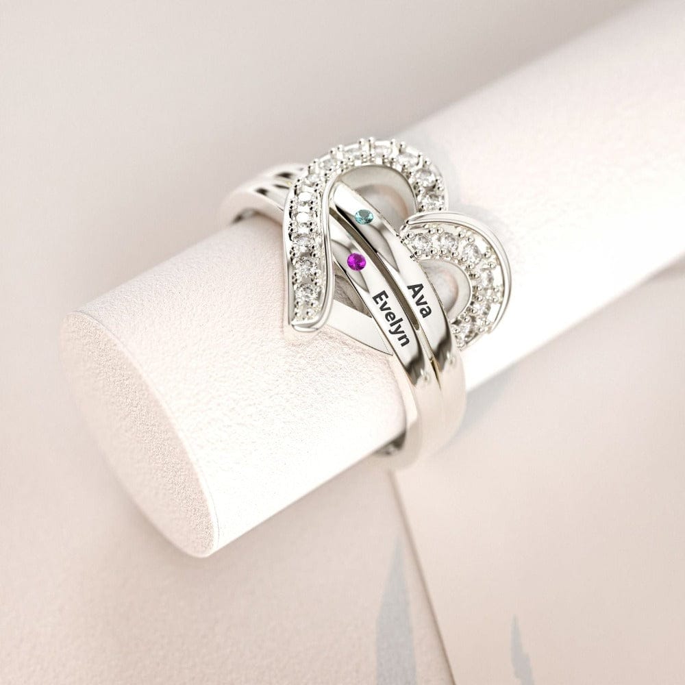 カスタムファミリー 925S ハートリング | 1~7つの名前 & 誕生石