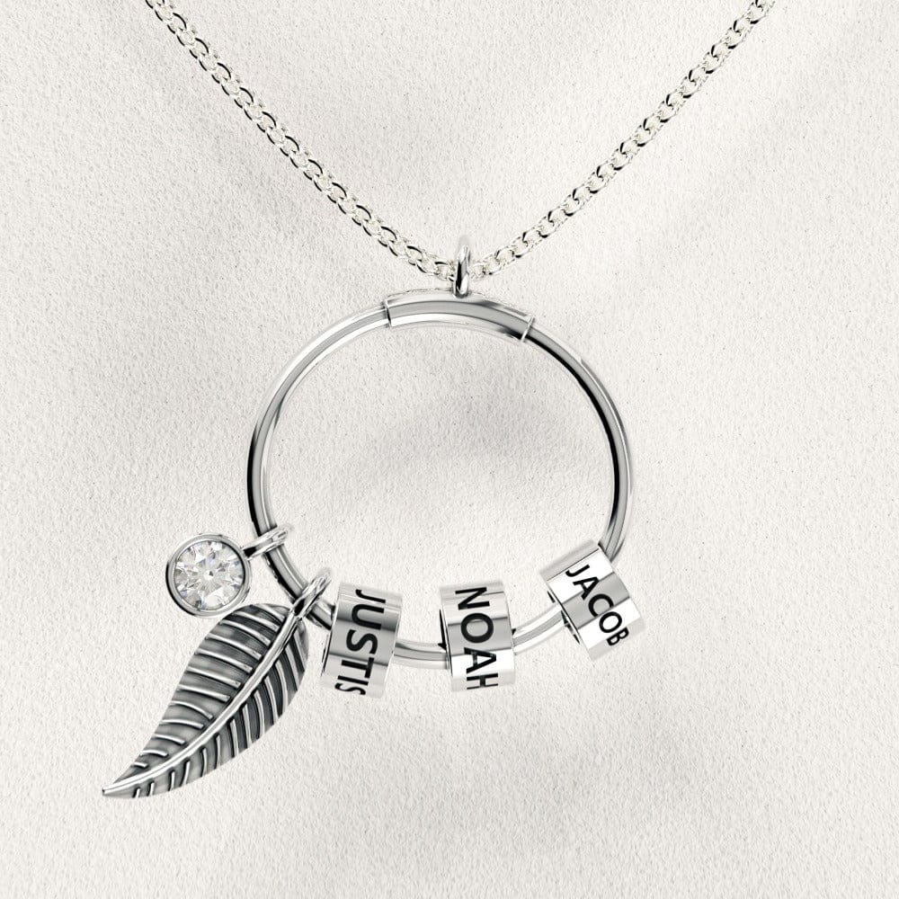 カスタムビーズサークルペンダントとリーフデザインネックレス