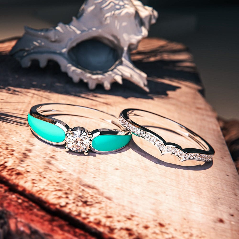 Two-piece Blue Lagoon Turquoise Ring set in S925 sterling silver