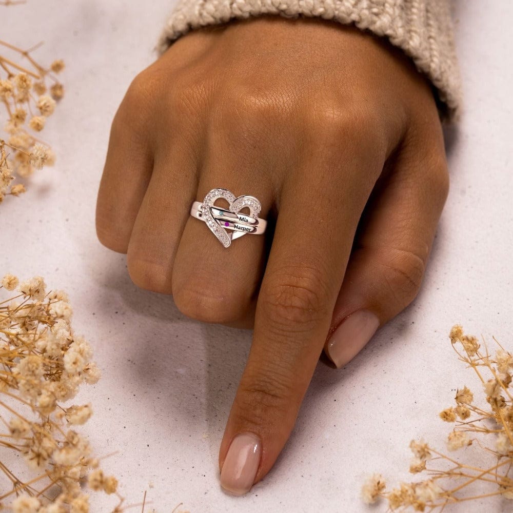 カスタムファミリー 925S ハートリング | 1~7つの名前 & 誕生石