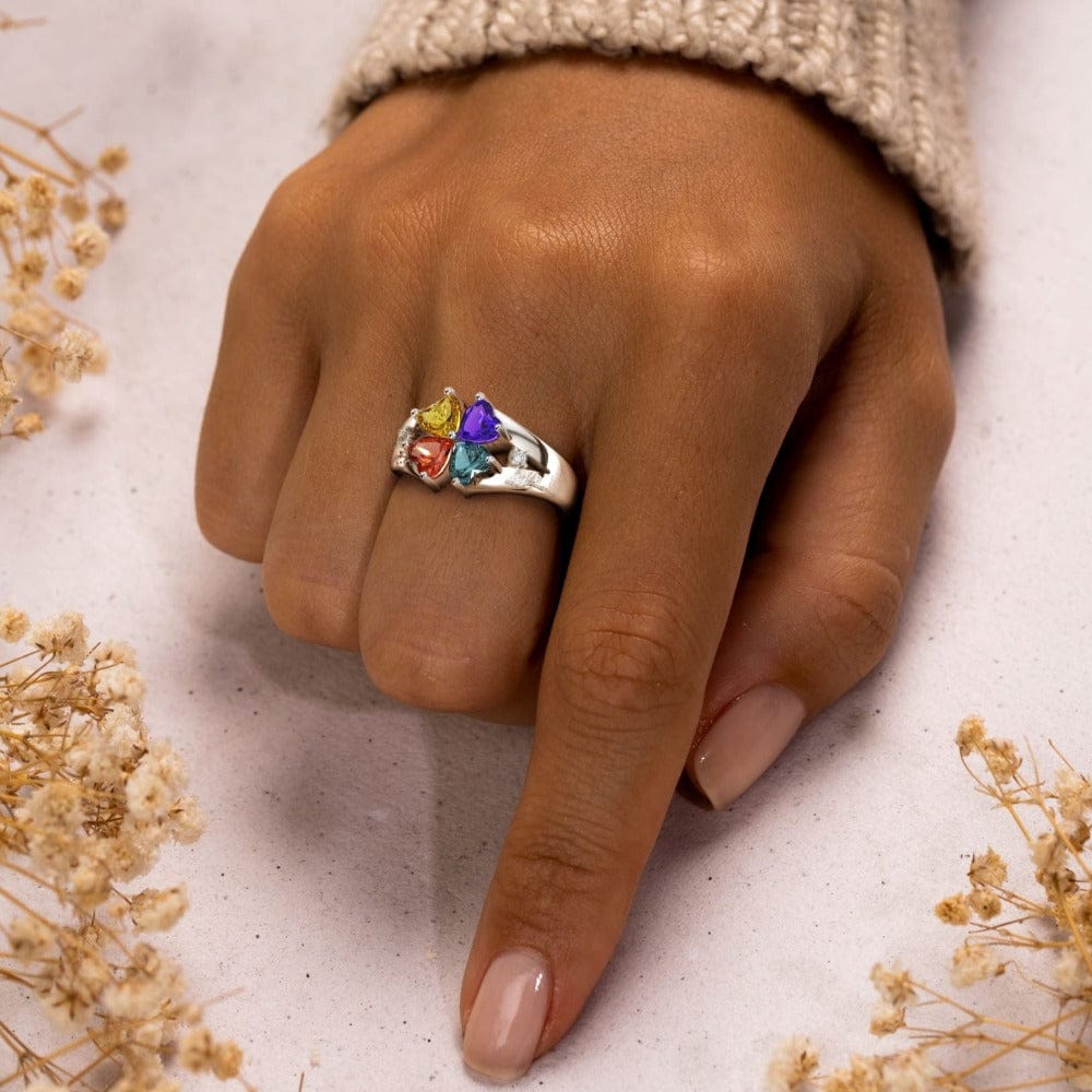 パーソナライズ S925 母の日 クローバーリング (誕生石付き)