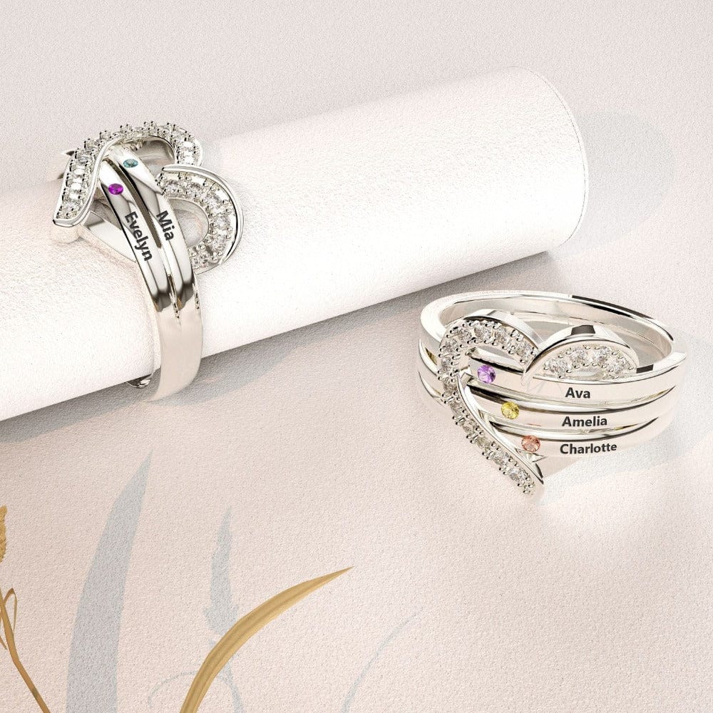 カスタムファミリー 925S ハートリング | 1~7つの名前 & 誕生石