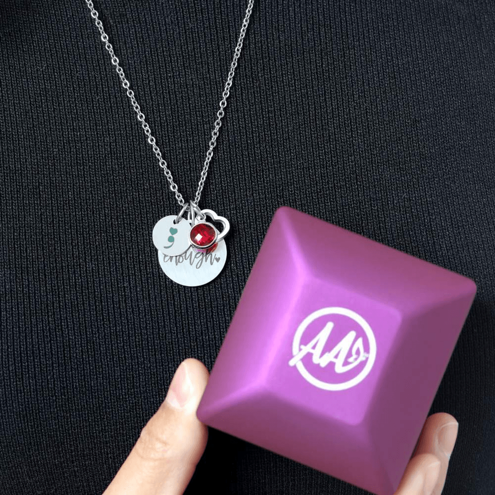 Birthstone 'I Am Enough' Necklace-Awareness Avenue™-Awareness,enough,gift: All,gift: Inspirational,IAmEnough,jewellery,Jewelry,Necklace,necklace: All,necklace: Inspirational,Semicolon,Silver