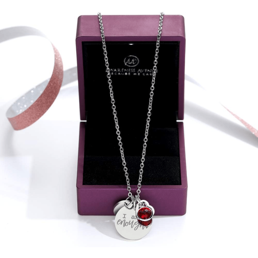 Birthstone 'I Am Enough' Necklace-Awareness Avenue™-Awareness,enough,gift: All,gift: Inspirational,IAmEnough,jewellery,Jewelry,Necklace,necklace: All,necklace: Inspirational,Semicolon,Silver