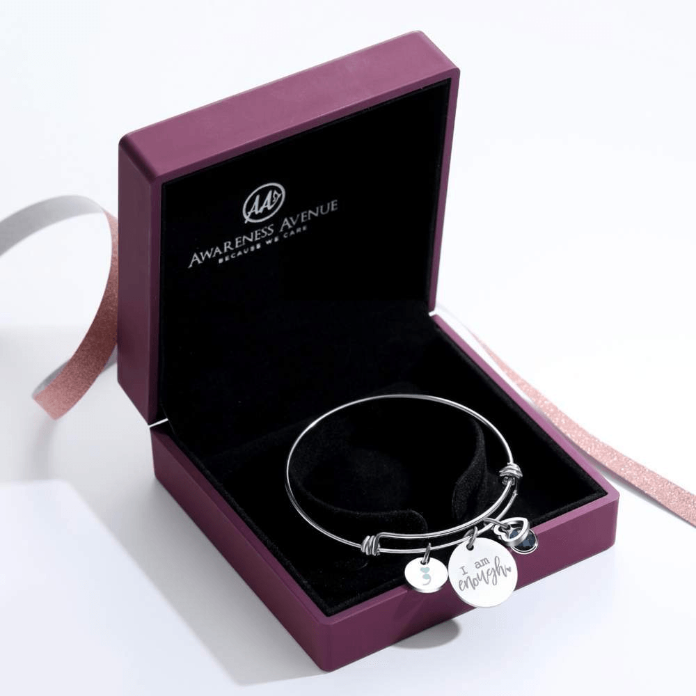 Birthstone 'I Am Enough' Bracelet-Awareness Avenue™-Awareness,bracelet,bracelet: All,bracelet: Inspirational,enough,gift: All,gift: Inspirational,IAmEnough,jewellery,Jewelry,Semicolon,Silver