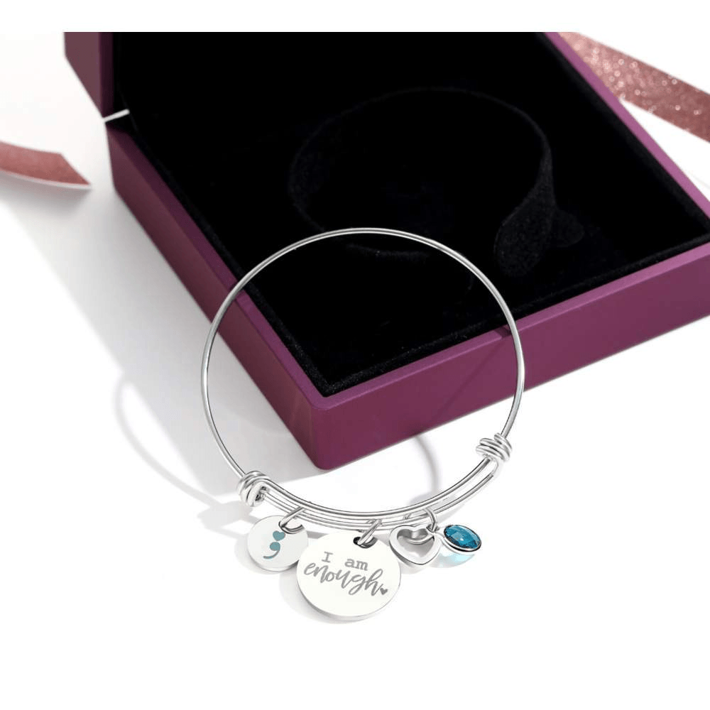 Birthstone 'I Am Enough' Bracelet-Awareness Avenue™-Awareness,bracelet,bracelet: All,bracelet: Inspirational,enough,gift: All,gift: Inspirational,IAmEnough,jewellery,Jewelry,Semicolon,Silver