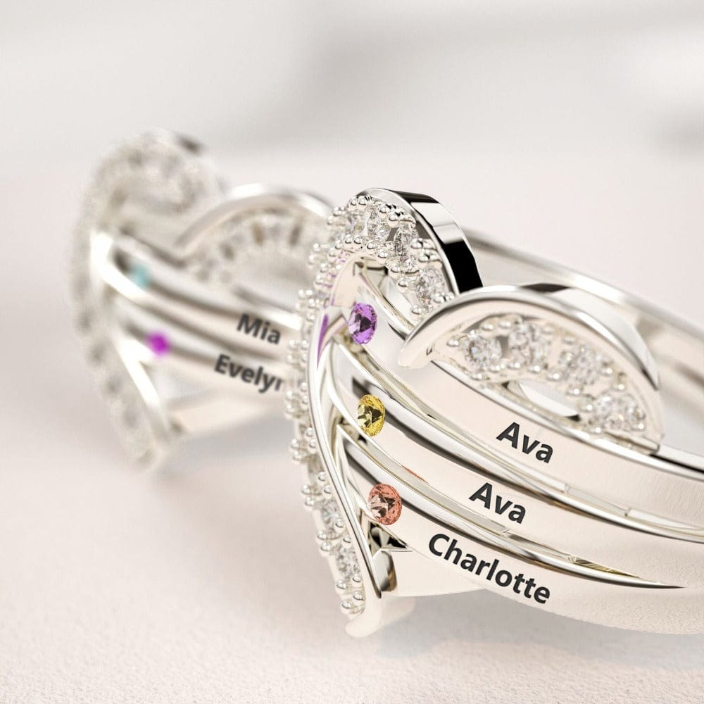 カスタムファミリー 925S ハートリング | 1~7つの名前 & 誕生石