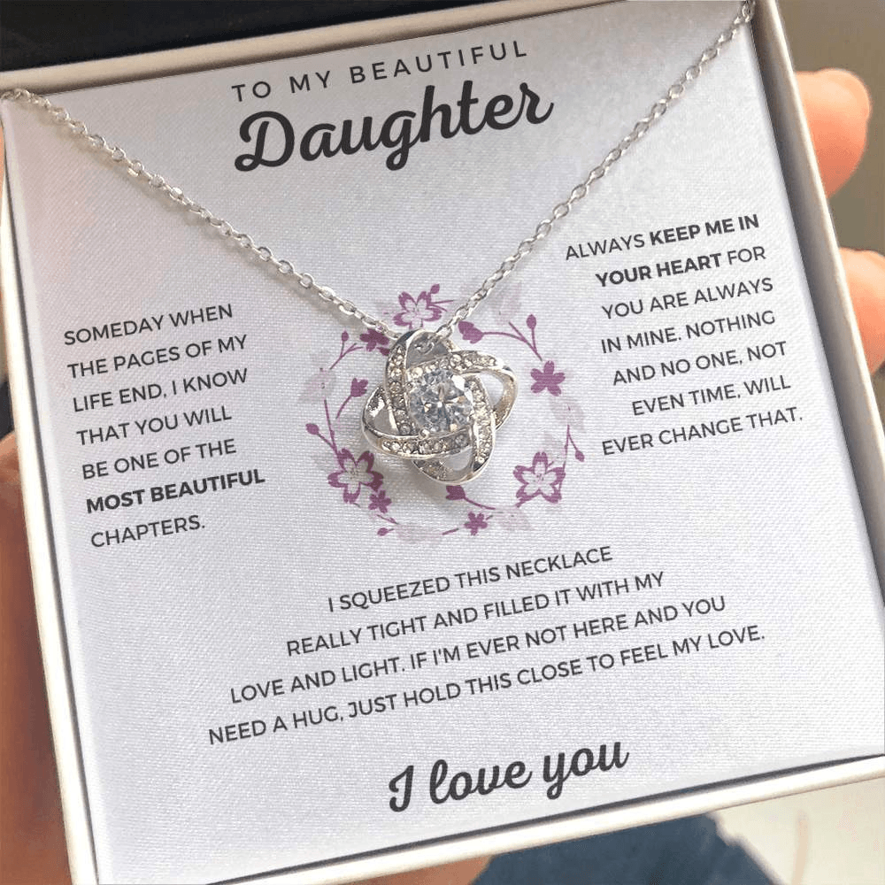 Daughter | I Love You | 925 Silver Love Knot Necklace-Awareness Avenue-Daughter,gift: All,gift: Daughter,Jewelry,Necklace,necklace: All,necklace: Daughter,Silver