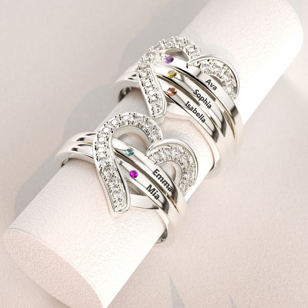 カスタムファミリー 925S ハートリング | 1~7つの名前 & 誕生石