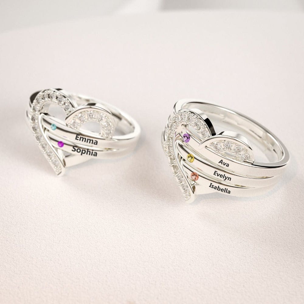 カスタムファミリー 925S ハートリング | 1~7つの名前 & 誕生石
