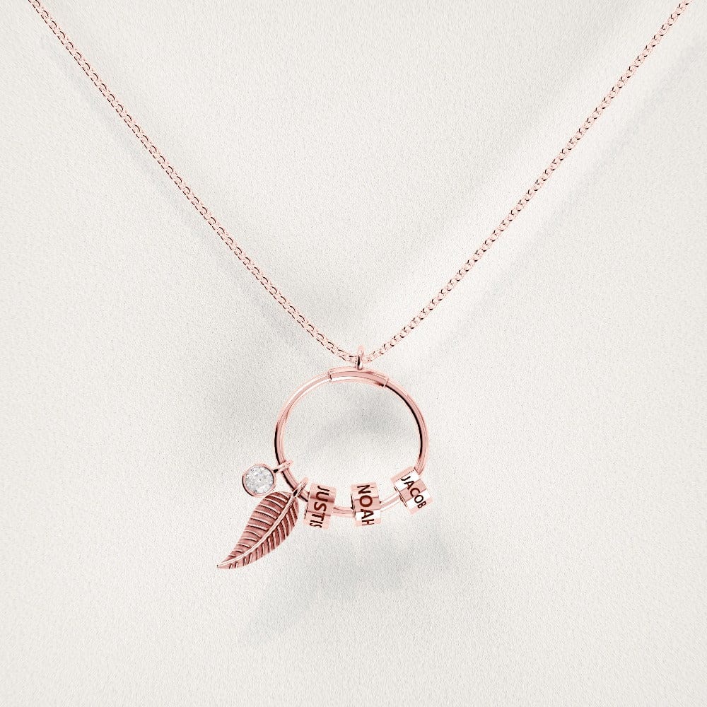 カスタムビーズサークルペンダントとリーフデザインネックレス