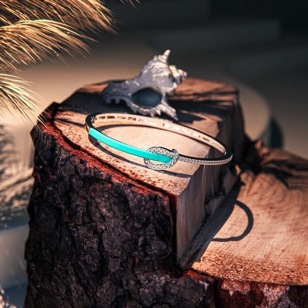 沿岸のエレガンス:ダイヤモンド ターコイズ ブレスレット - S925 スターリングシルバー