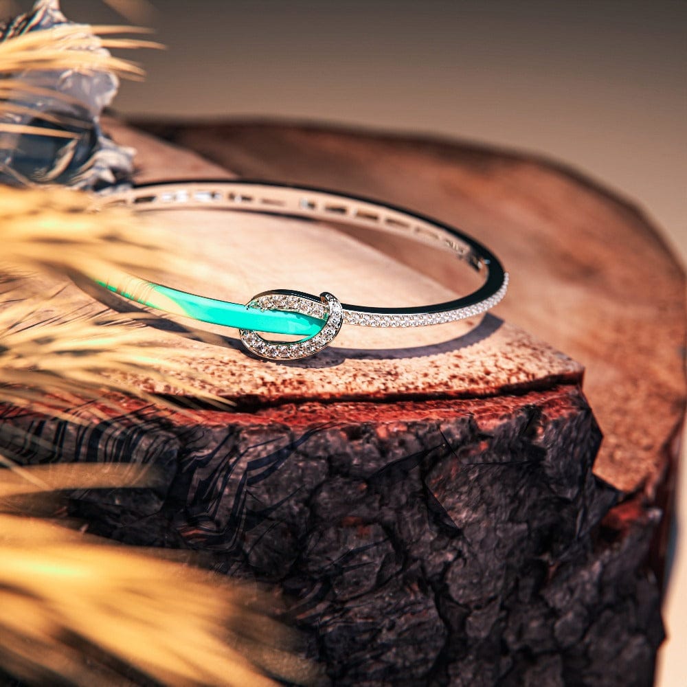 沿岸のエレガンス:ダイヤモンド ターコイズ ブレスレット - S925 スターリングシルバー