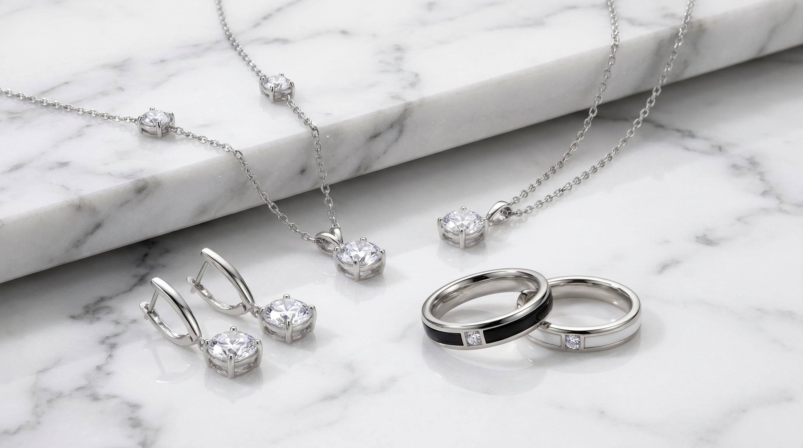 earrings and necklace set silver - hero image
