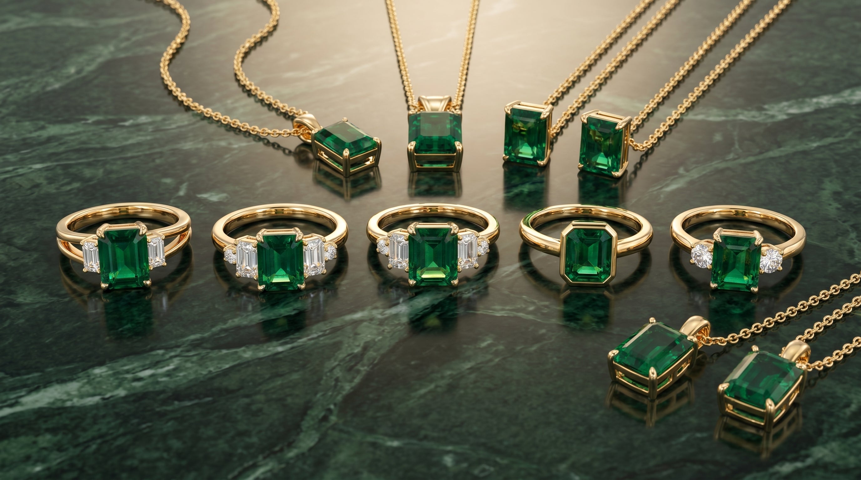 emerald jewelry set gold - hero image