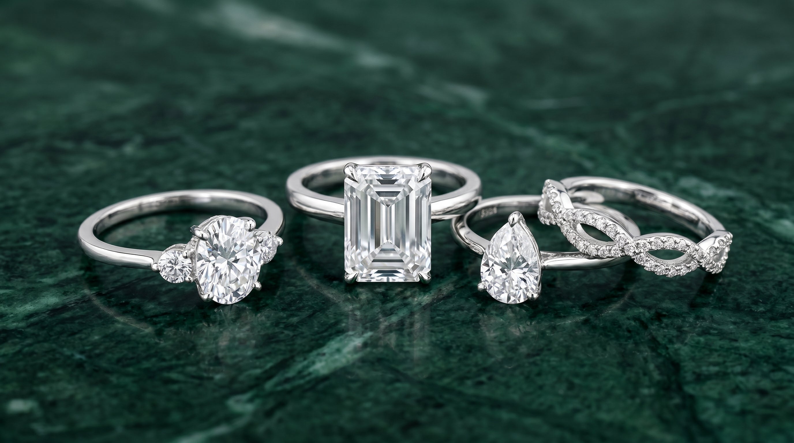 emerald silver engagement ring - hero image