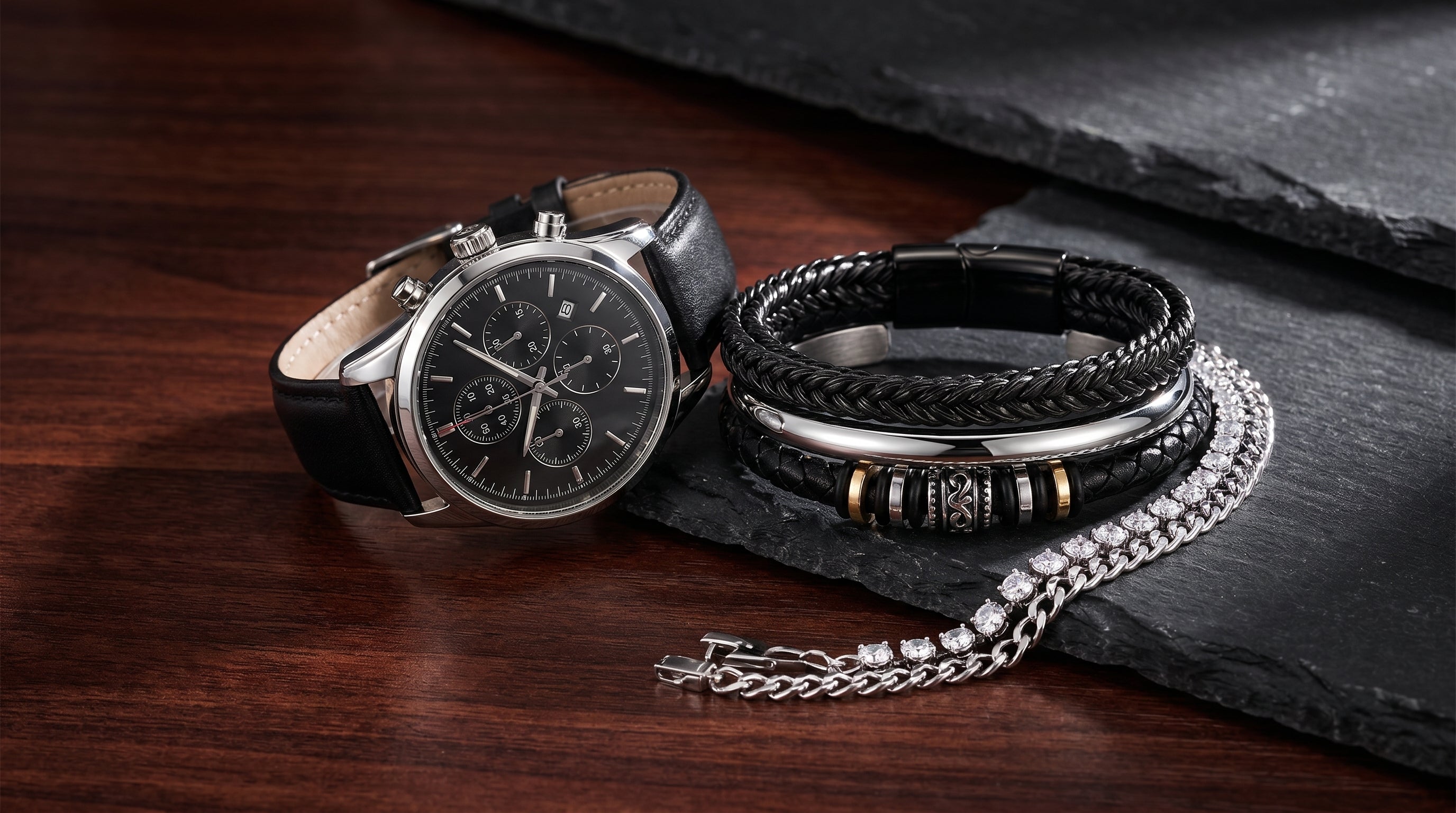 men's watch and bracelet set - hero image