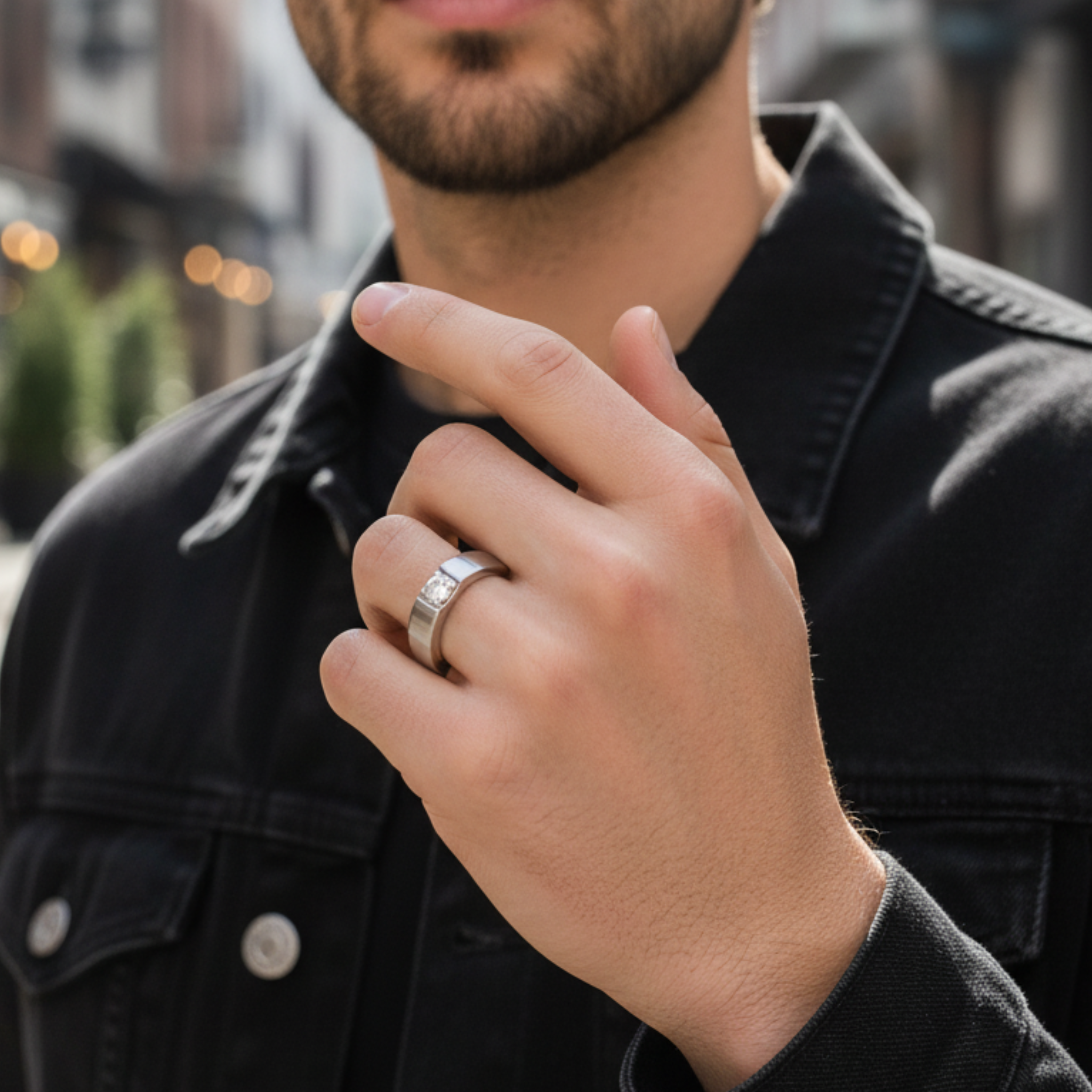 The Bold Square-Set Couples Rings - View 5