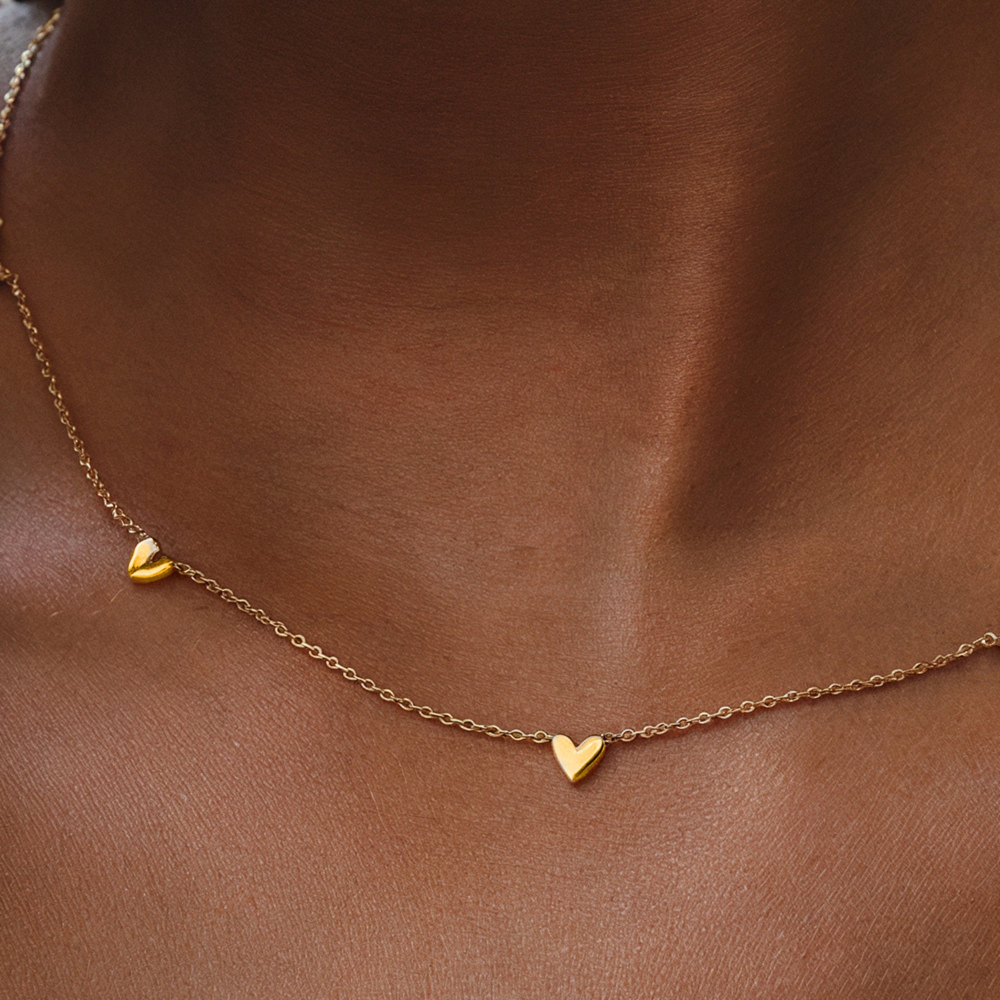 Solid gold heart chain necklace with 6mm charms