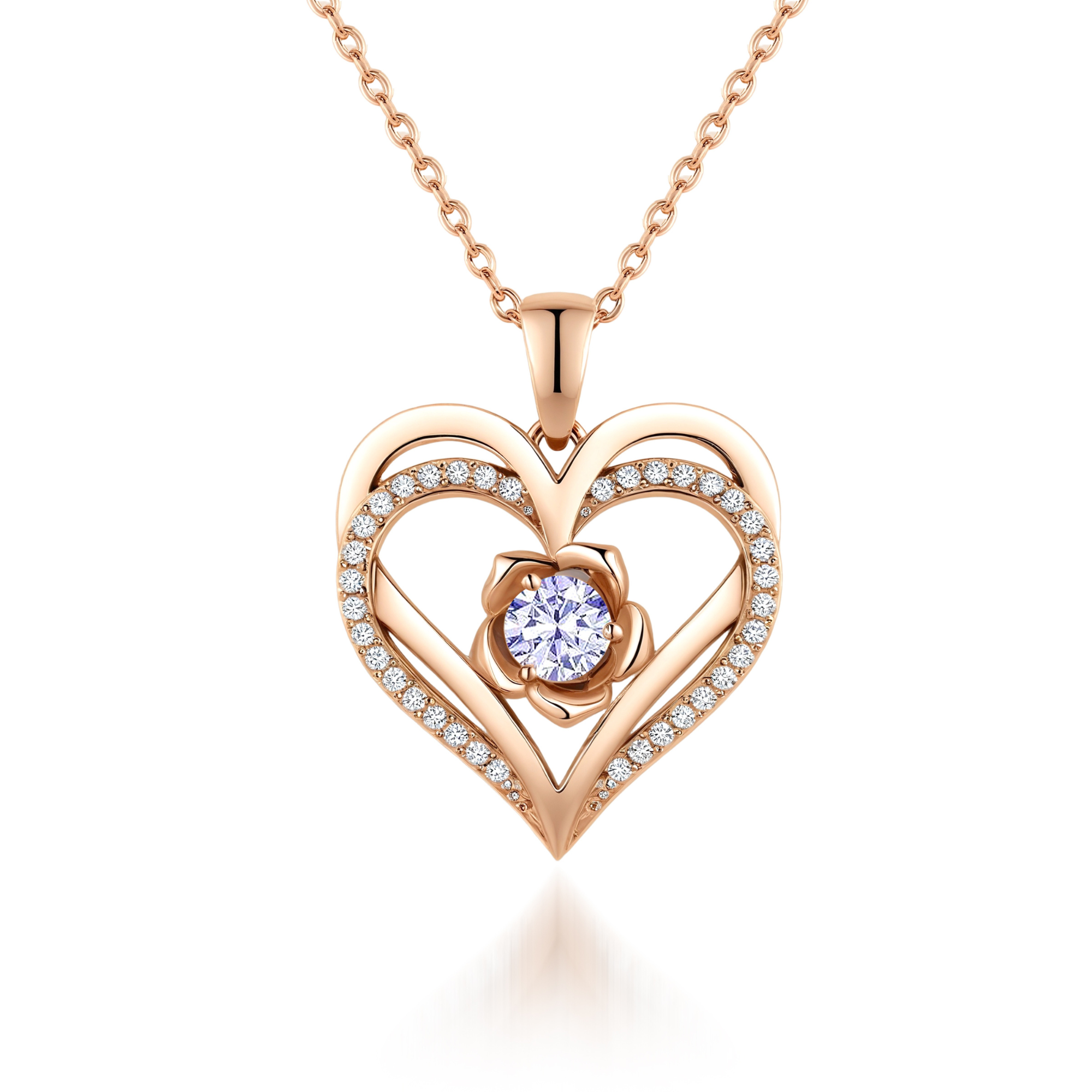 Collier Pendentif Coeur Fleur Pierre de Naissance