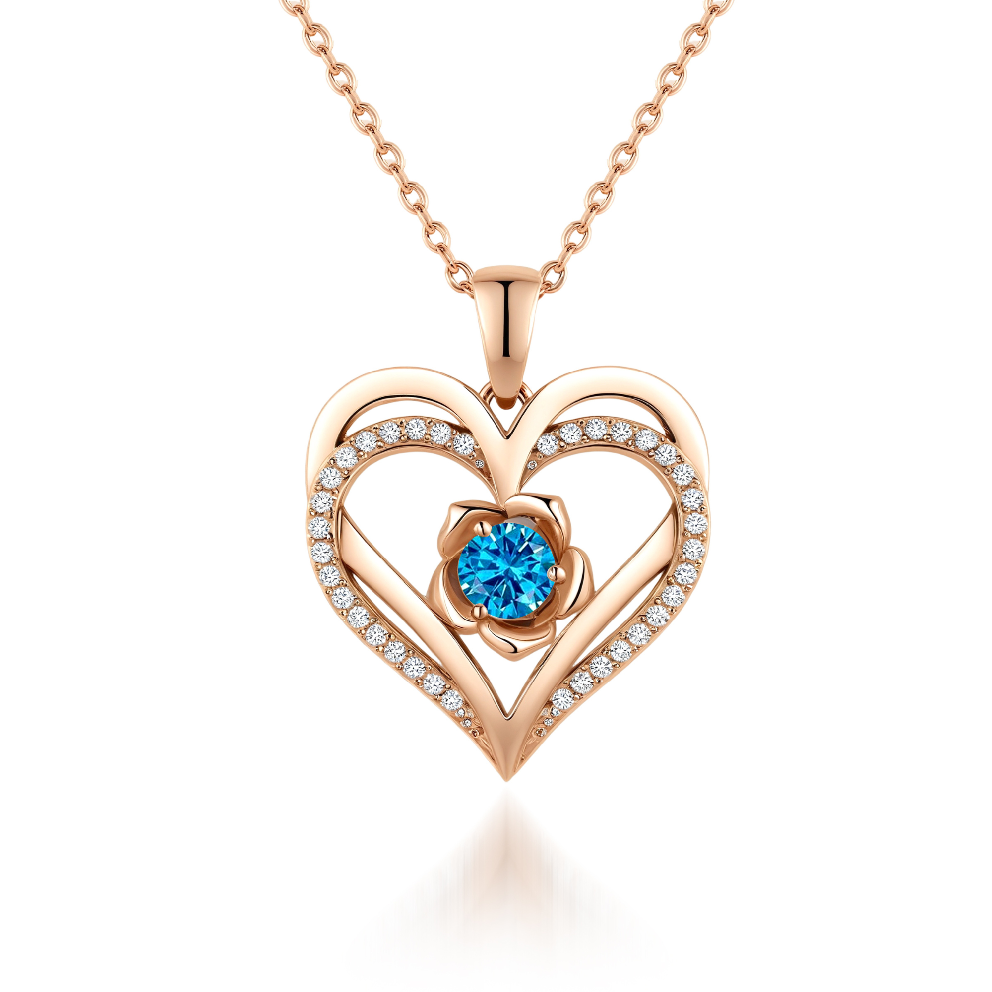 Collier Pendentif Coeur Fleur Pierre de Naissance