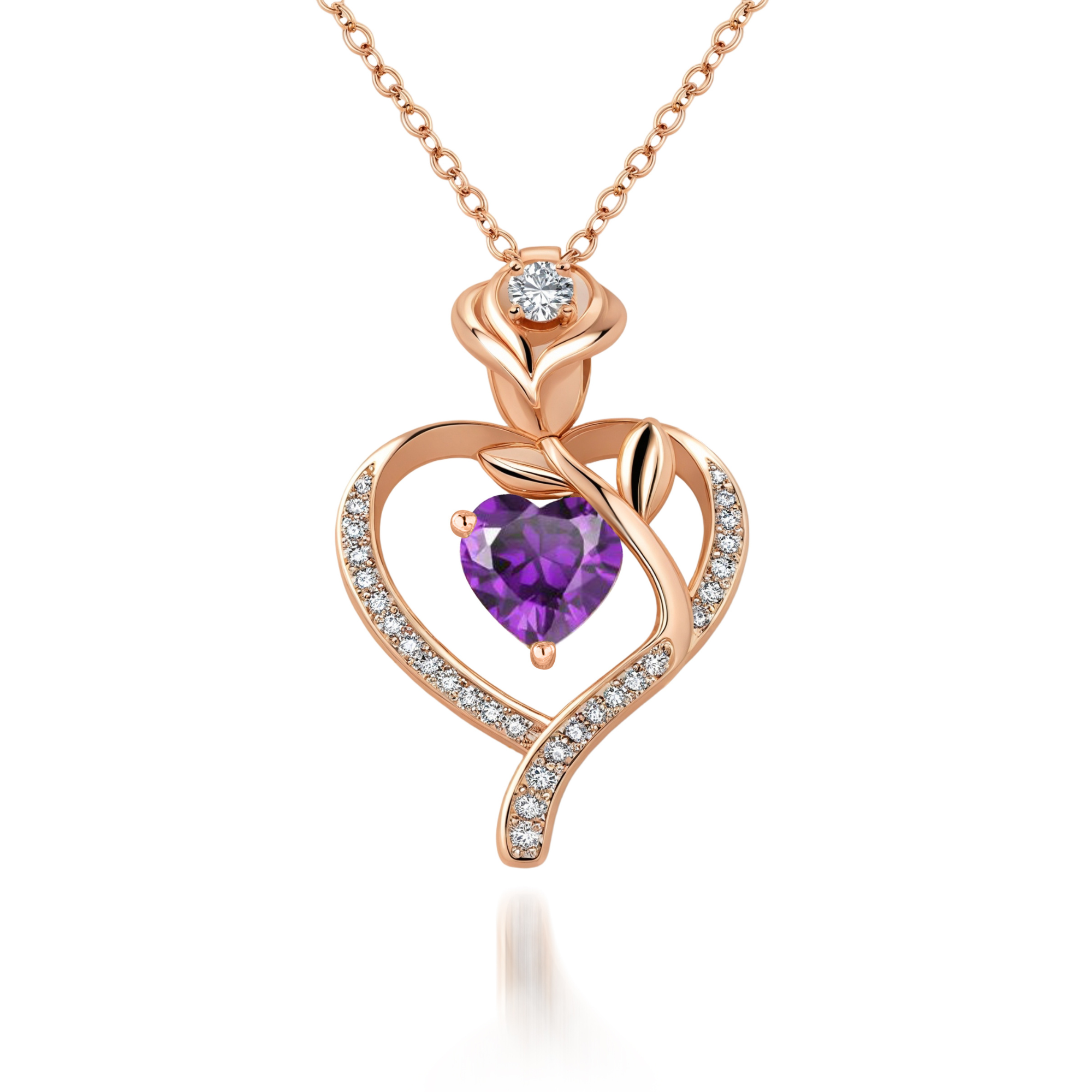 Collier Cœur Fleur Rose Pierre de Naissance