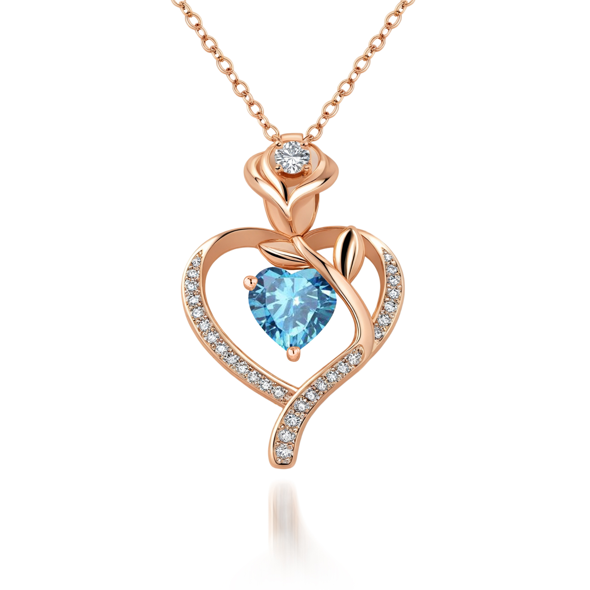 Collier Cœur Fleur Rose Pierre de Naissance
