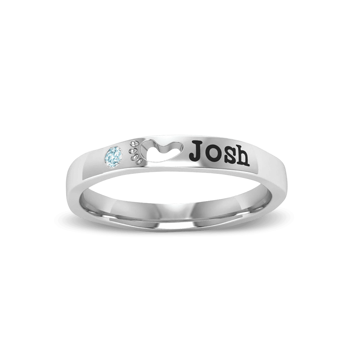 Bague personnalisée avec nom et pierre de naissance taille brillant rond - Argent Sterling S925