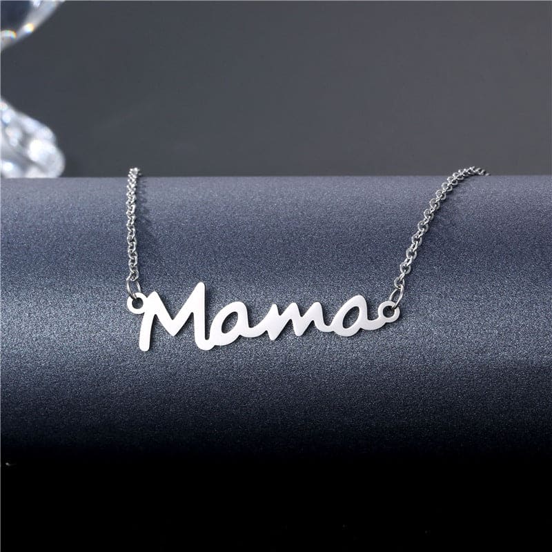 Collar con colgante de escritura "Mama" - Acero inoxidable